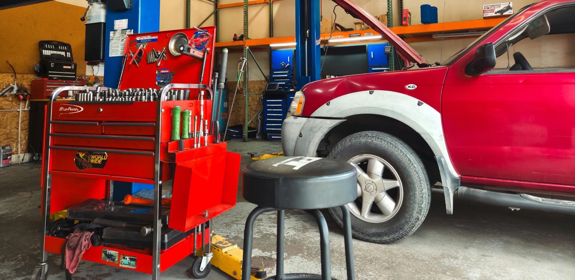 Snap-on tools and a truck on the lift at Auto Star